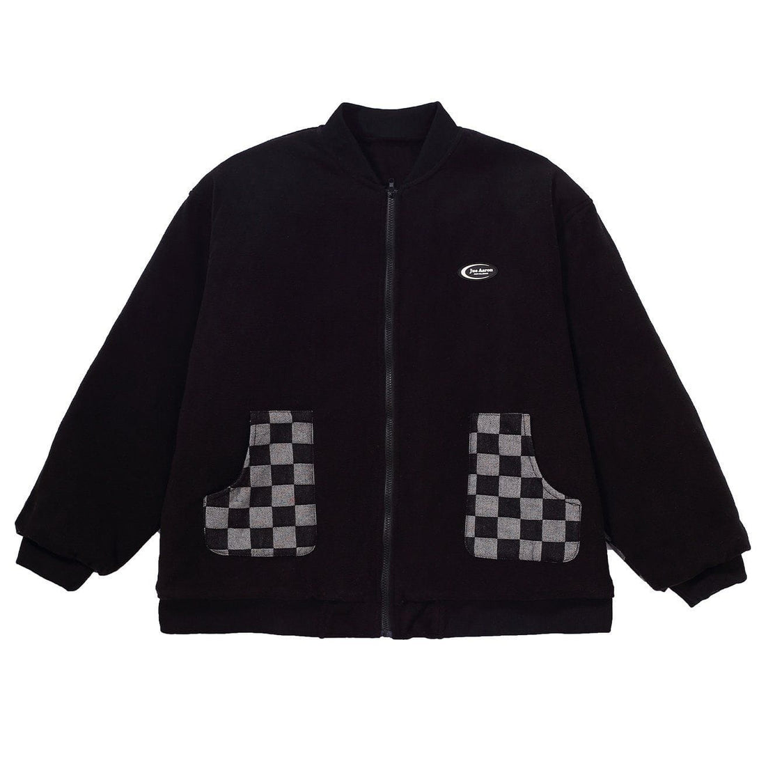 Lacezy - Checkerboard Contrasting Color Letter Print Winter Coat- Streetwear Fashion - lacezy.com