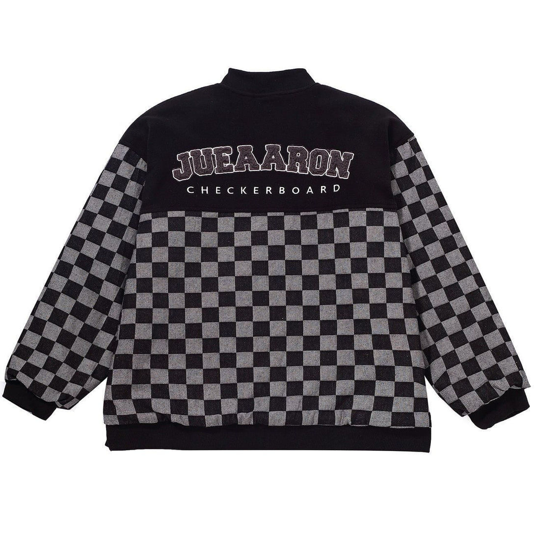 Lacezy - Checkerboard Contrasting Color Letter Print Winter Coat- Streetwear Fashion - lacezy.com