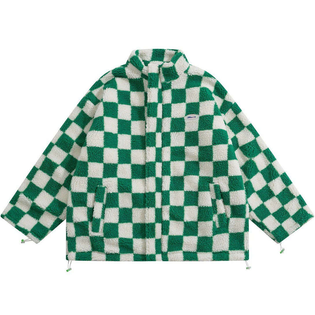 Lacezy - Checkerboard Double-sided Winter Coat- Streetwear Fashion - lacezy.com