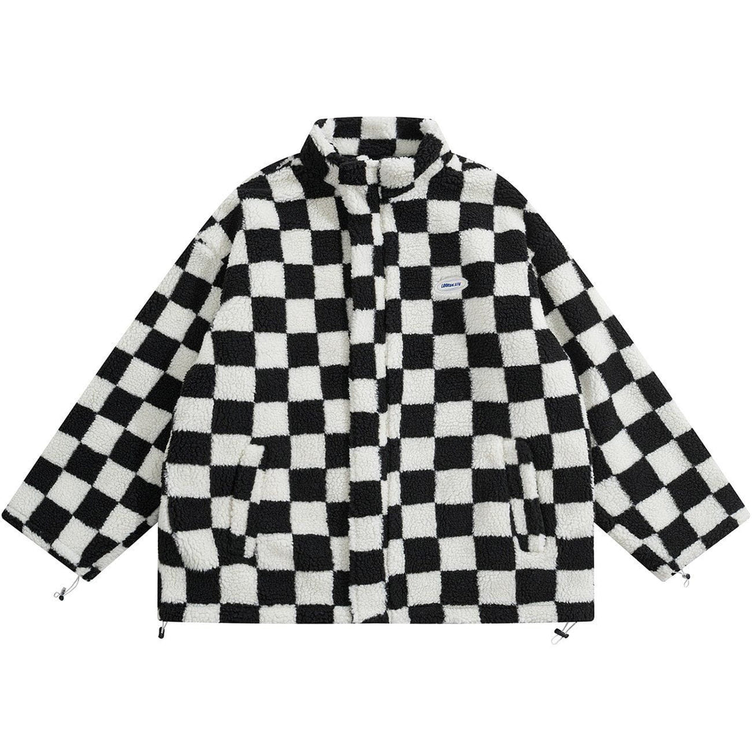 Lacezy - Checkerboard Double-sided Winter Coat- Streetwear Fashion - lacezy.com