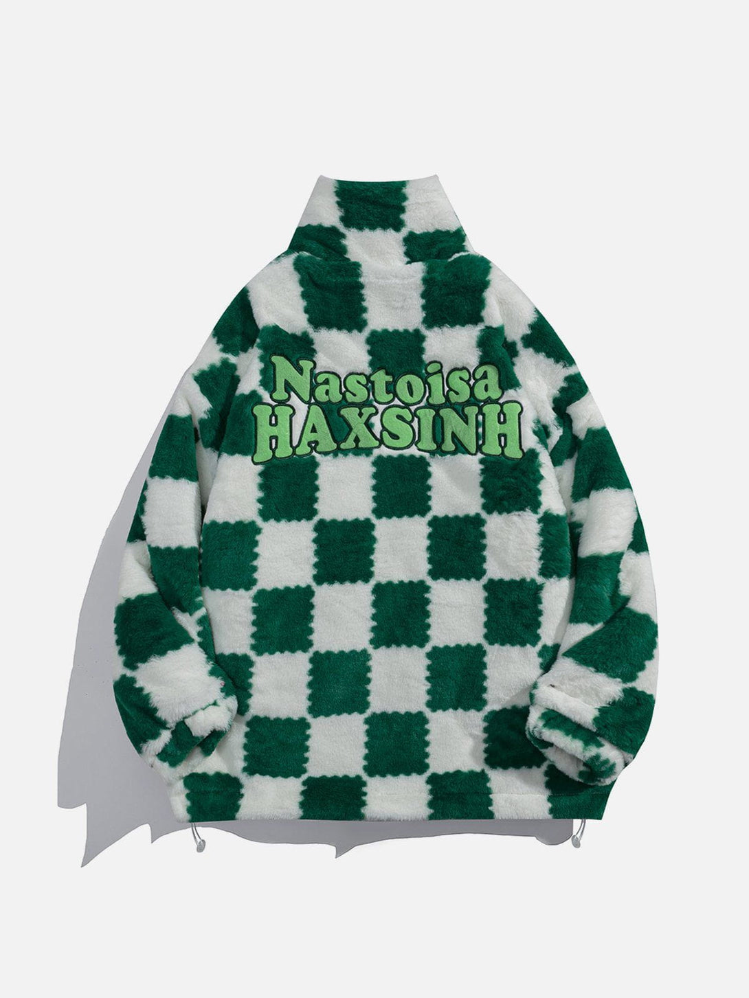 Lacezy - Checkerboard Embroidered Sherpa Winter Coat- Streetwear Fashion - lacezy.com