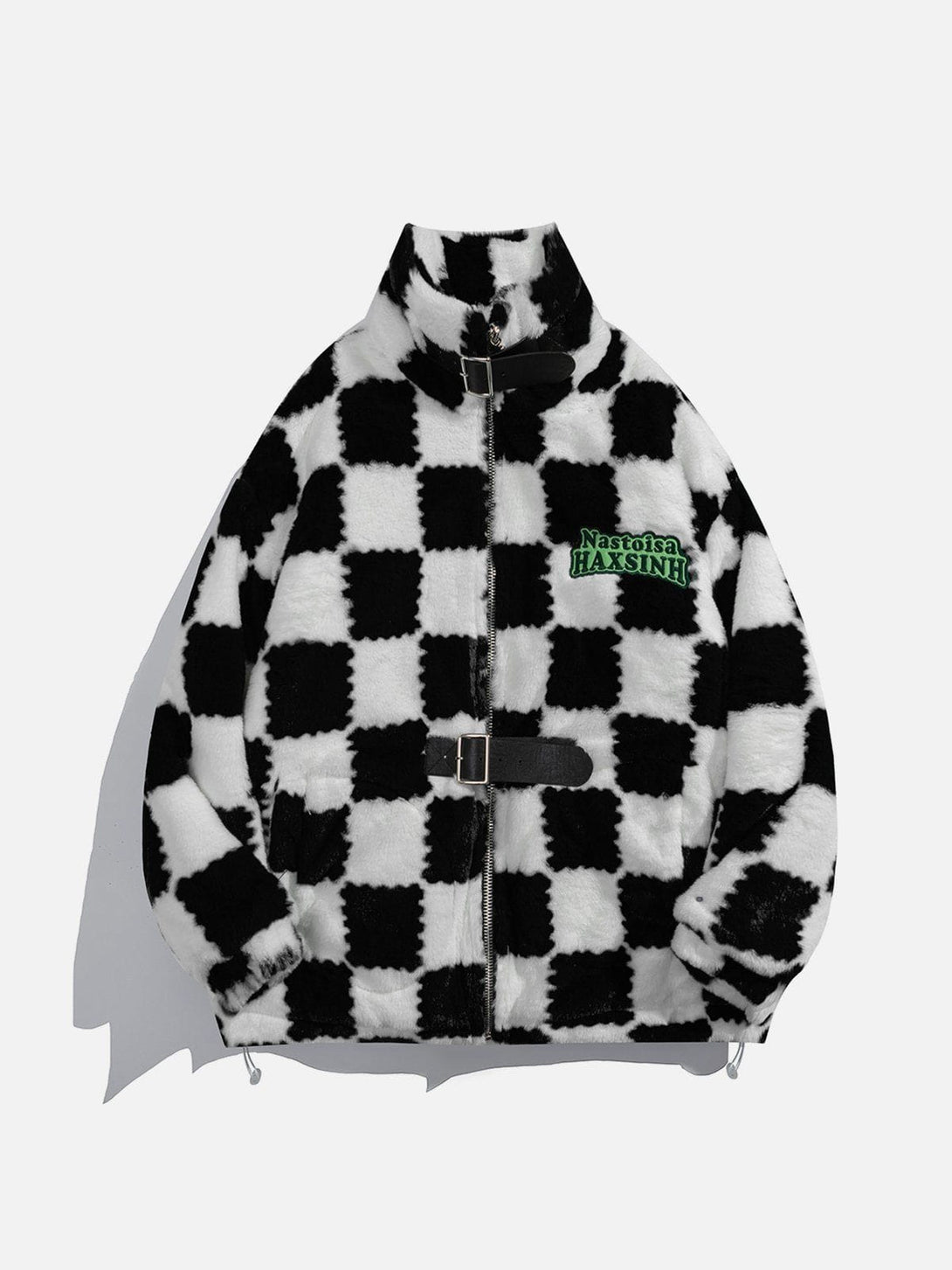 Lacezy - Checkerboard Embroidered Sherpa Winter Coat- Streetwear Fashion - lacezy.com