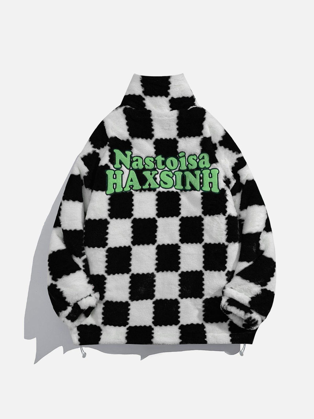 Lacezy - Checkerboard Embroidered Sherpa Winter Coat- Streetwear Fashion - lacezy.com