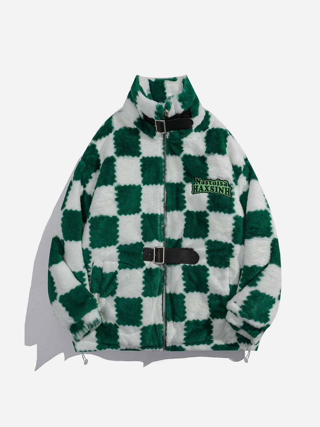 Lacezy - Checkerboard Embroidered Sherpa Winter Coat- Streetwear Fashion - lacezy.com