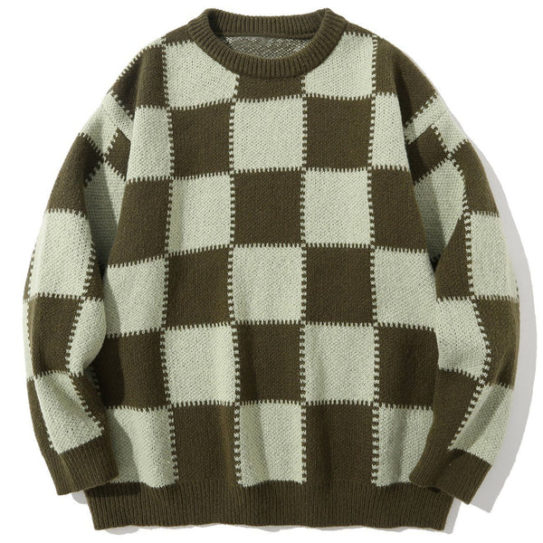 Lacezy - Checkerboard Knit Sweater- Streetwear Fashion - lacezy.com