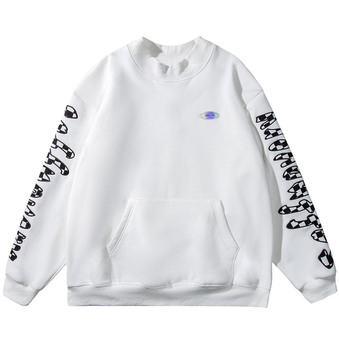 Lacezy - Checkerboard Letter Sleeves Sweatshirt- Streetwear Fashion - lacezy.com