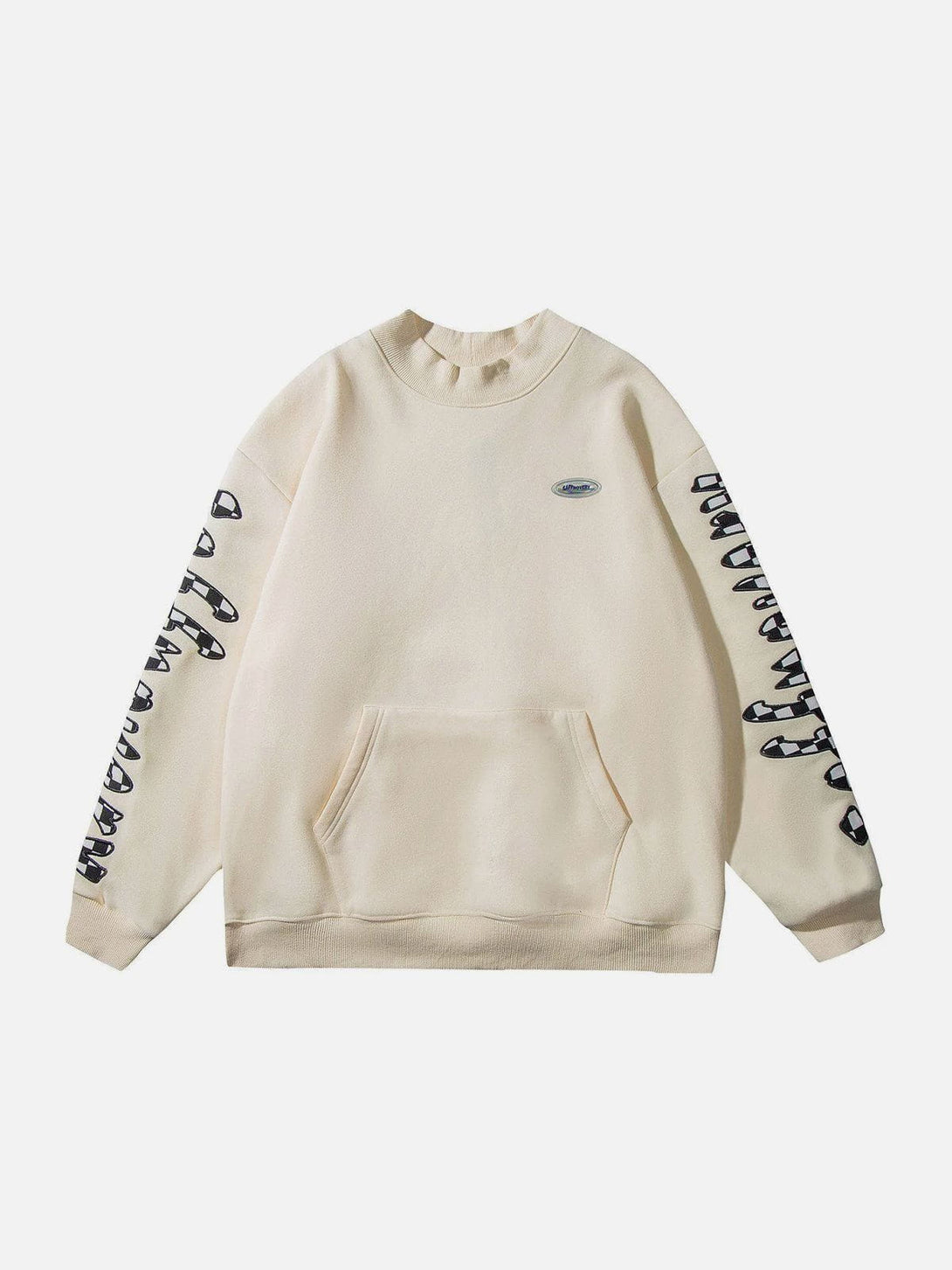 Lacezy - Checkerboard Letter Sleeves Sweatshirt- Streetwear Fashion - lacezy.com