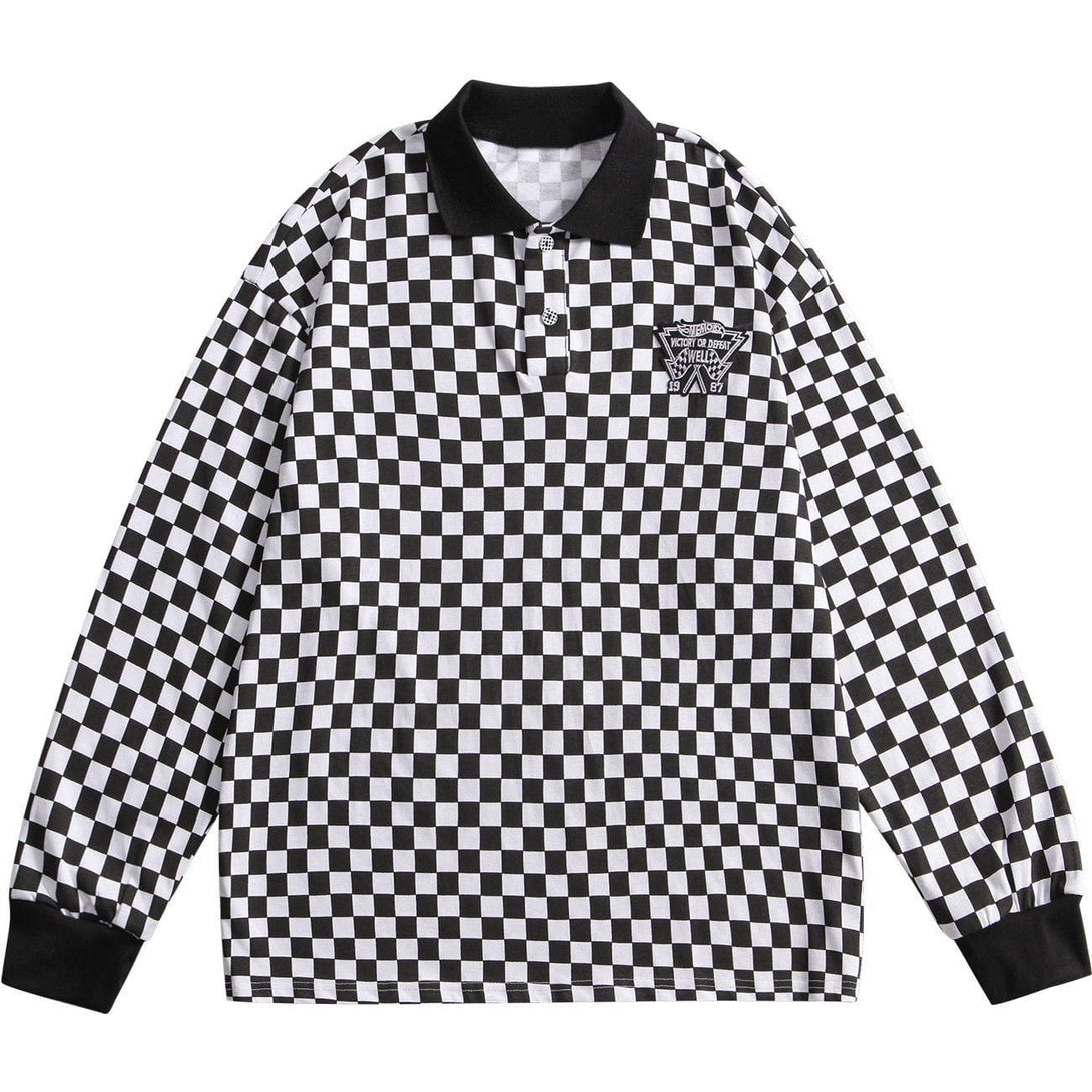 Lacezy - Checkerboard Patch Embroidered Sweatshirt- Streetwear Fashion - lacezy.com