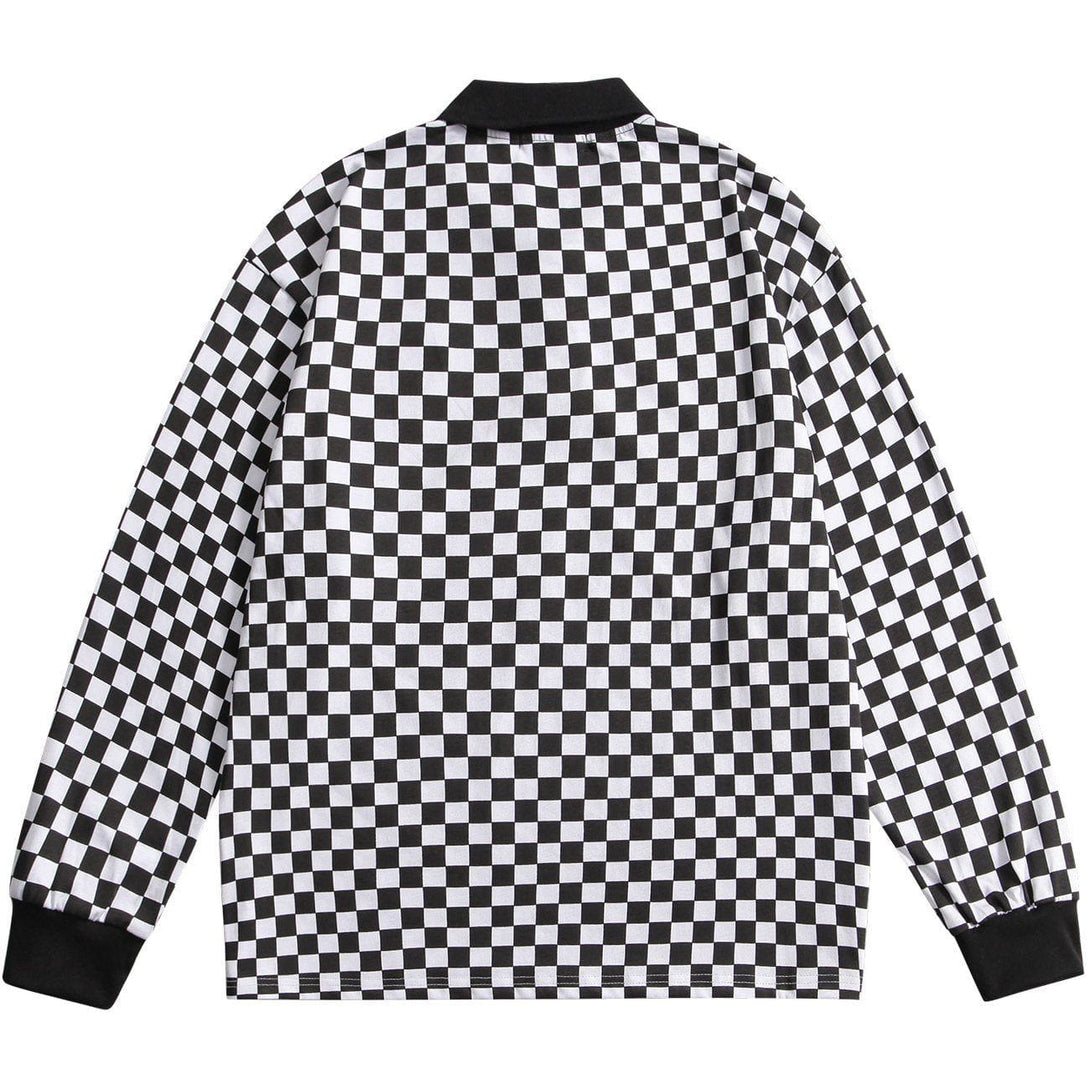 Lacezy - Checkerboard Patch Embroidered Sweatshirt- Streetwear Fashion - lacezy.com