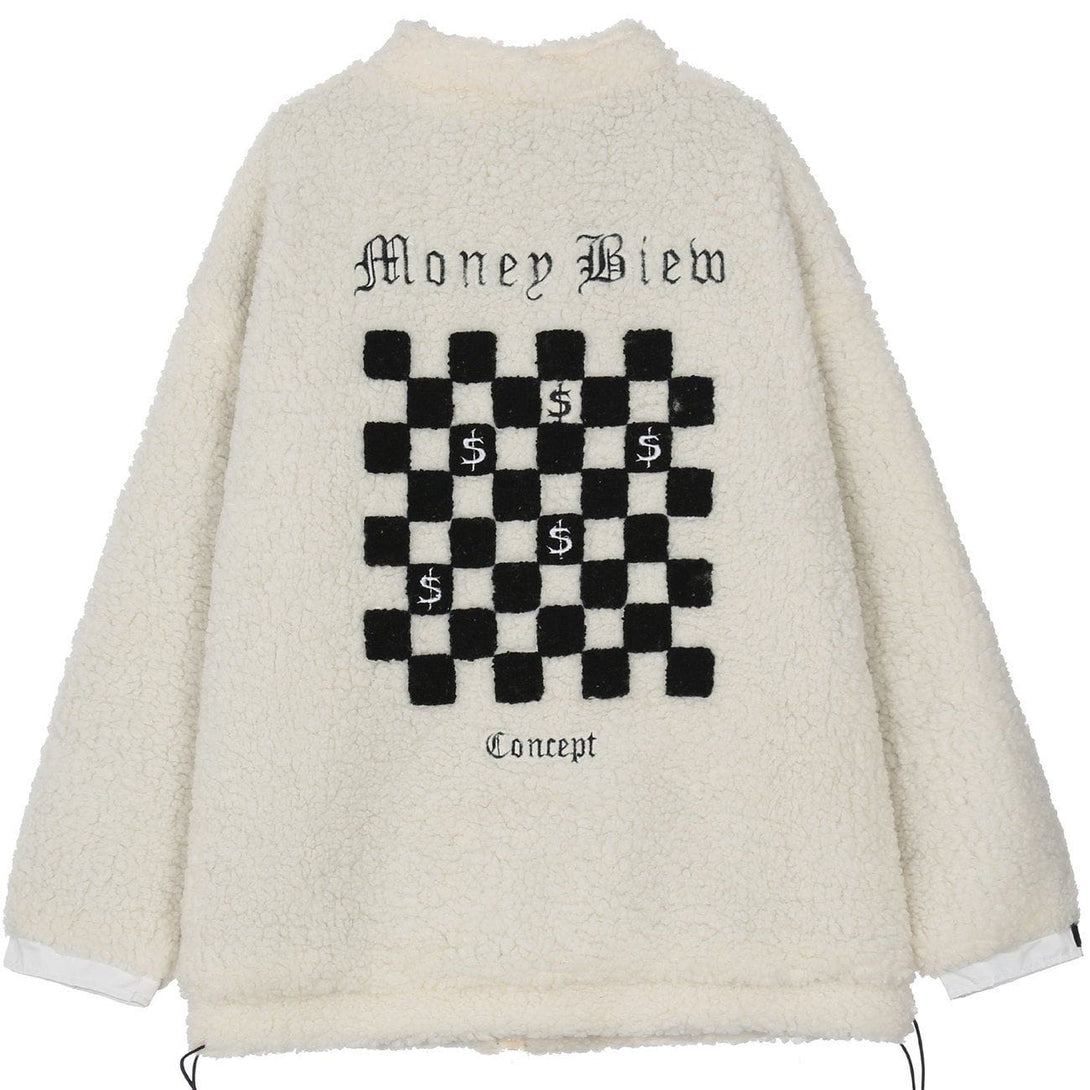 Lacezy - Checkerboard Pattern Sherpa Winter Coat- Streetwear Fashion - lacezy.com