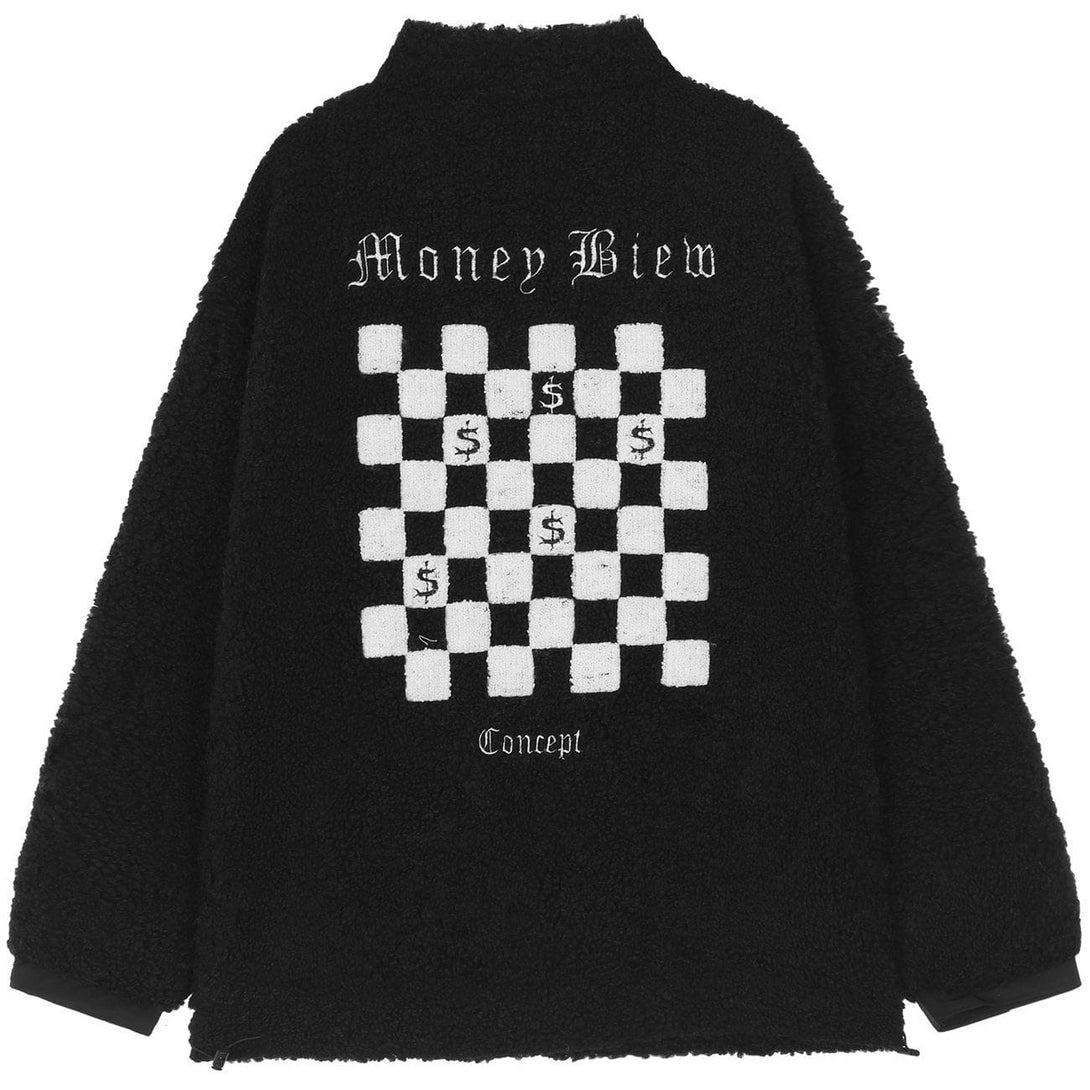 Lacezy - Checkerboard Pattern Sherpa Winter Coat- Streetwear Fashion - lacezy.com