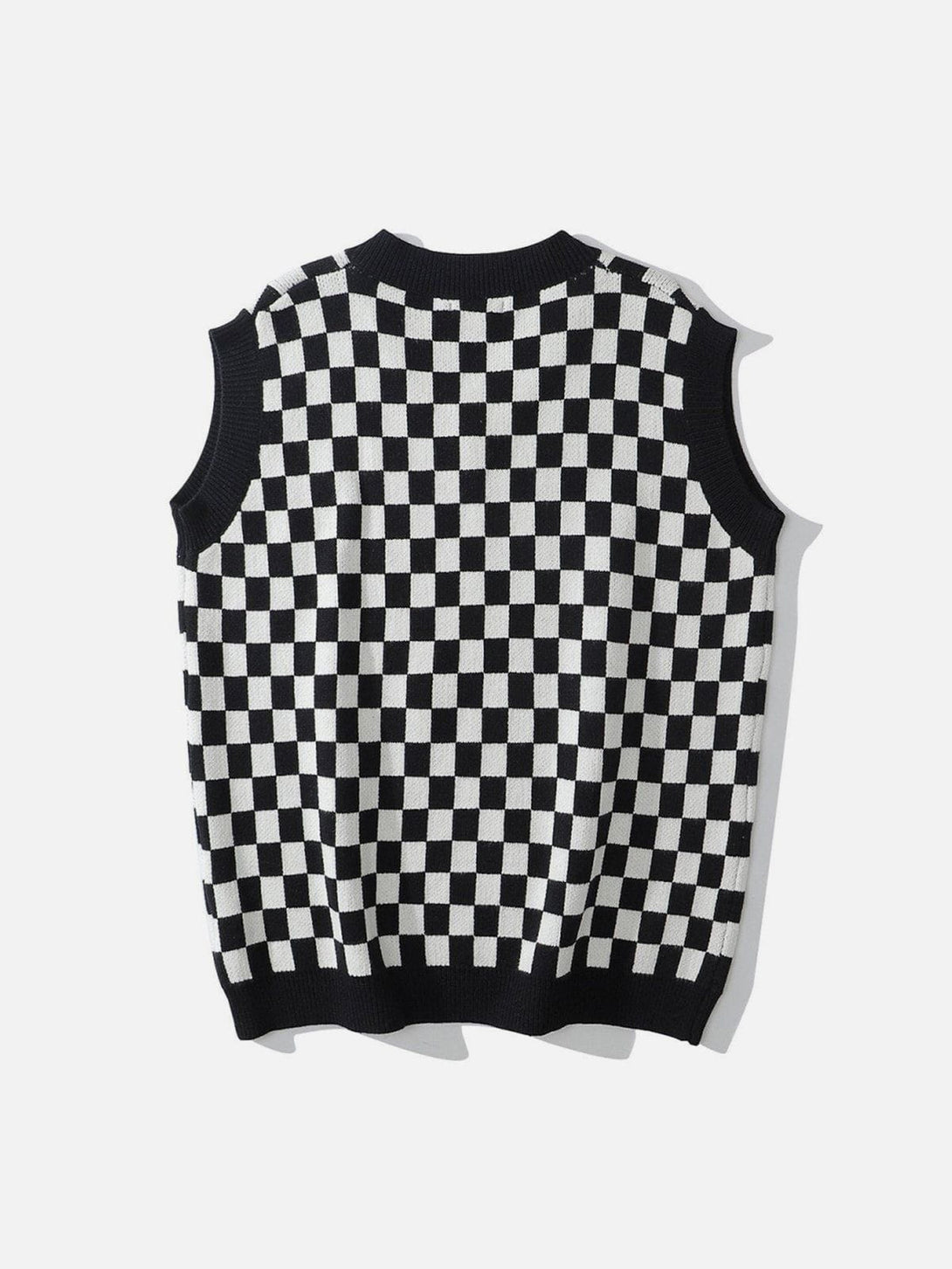 Lacezy - Checkerboard Print Sweater Vest- Streetwear Fashion - lacezy.com