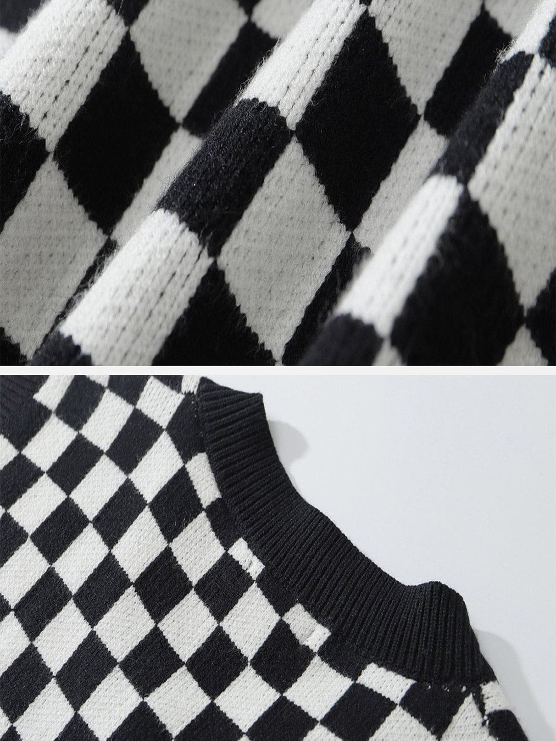 Lacezy - Checkerboard Print Sweater Vest- Streetwear Fashion - lacezy.com