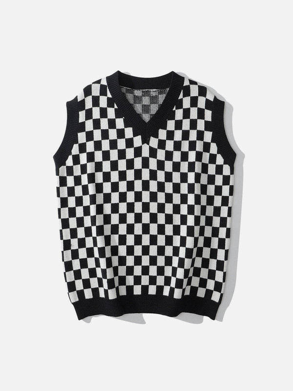 Lacezy - Checkerboard Print Sweater Vest- Streetwear Fashion - lacezy.com