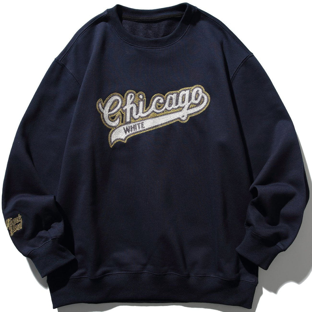 Lacezy - Chest Letter Embroidery Sweatshirt- Streetwear Fashion - lacezy.com