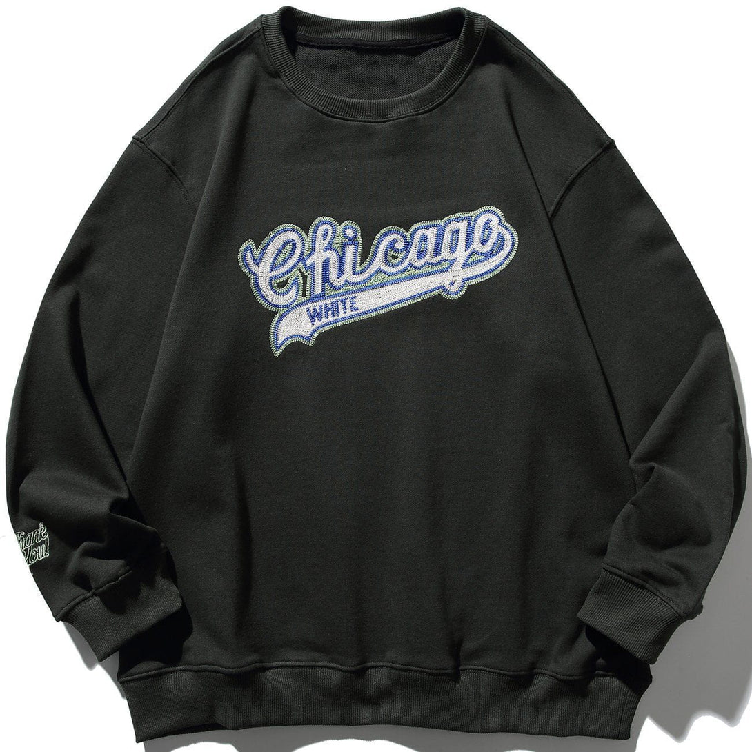 Lacezy - Chest Letter Embroidery Sweatshirt- Streetwear Fashion - lacezy.com