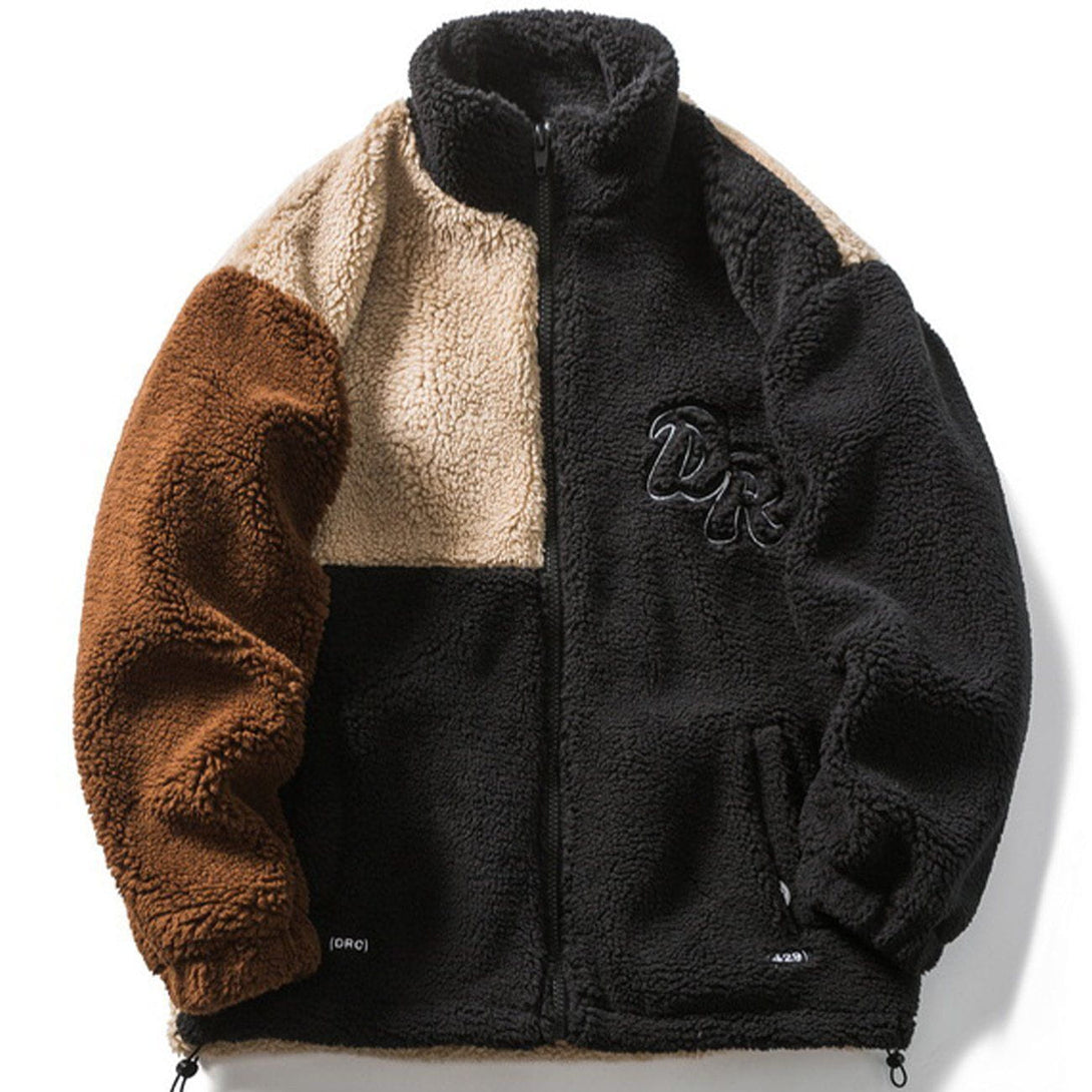 Lacezy - Color Block Patchwork Sherpa Coat- Streetwear Fashion - lacezy.com