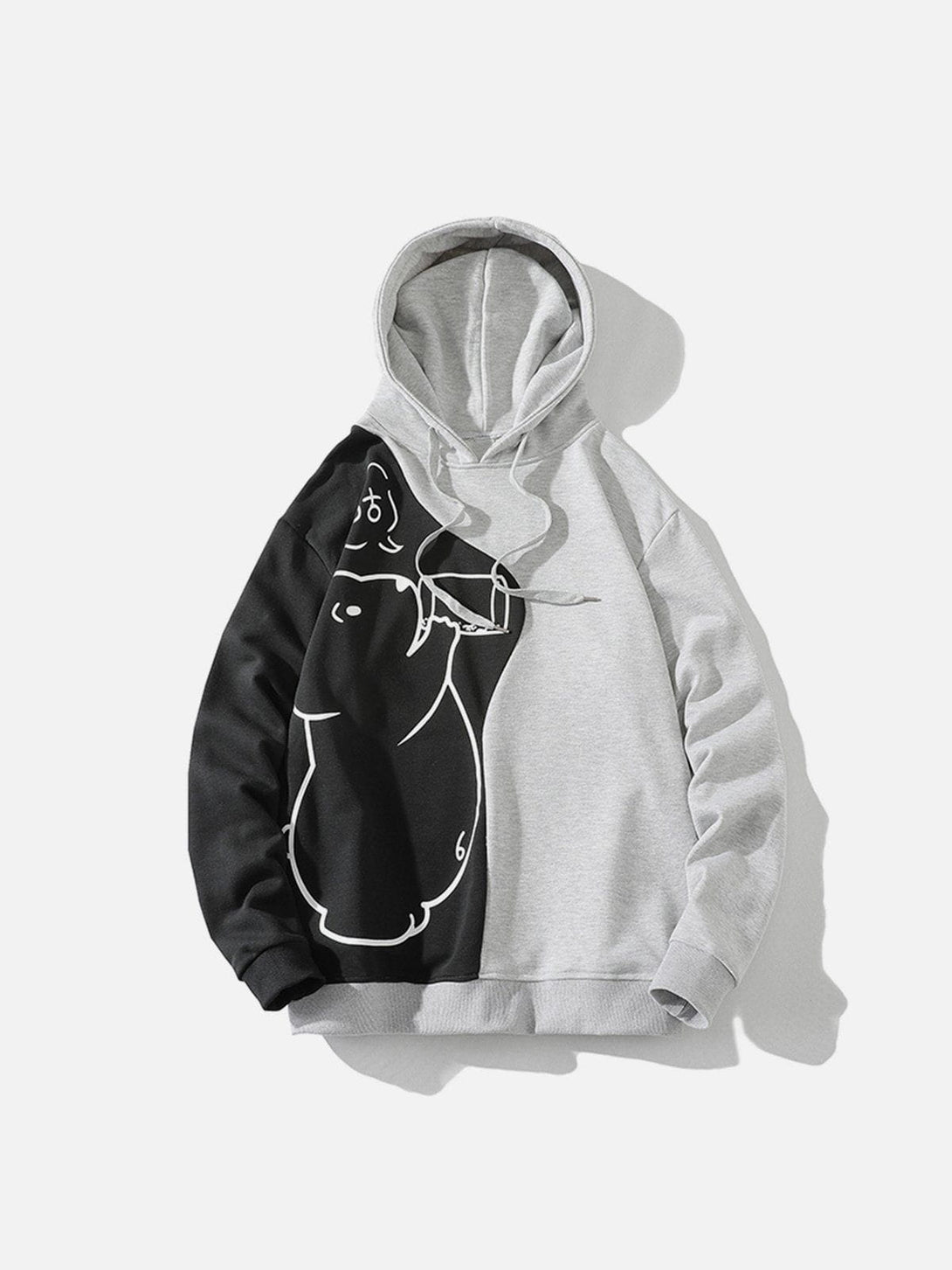 Lacezy - Colorblock Bear Print Hoodie- Streetwear Fashion - lacezy.com