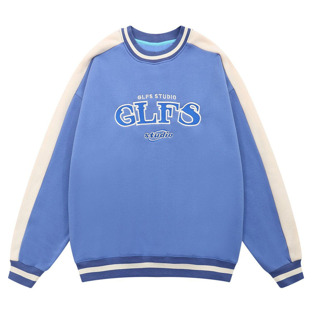 Lacezy - Colorblock Sleeves "GLFS" Embroidered Sweatshirt- Streetwear Fashion - lacezy.com