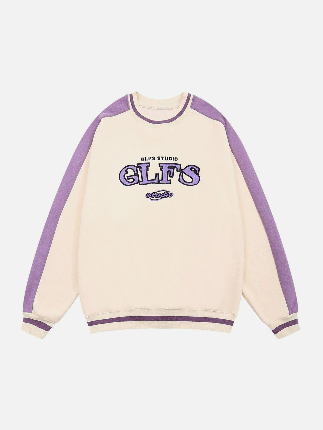 Lacezy - Colorblock Sleeves "GLFS" Embroidered Sweatshirt- Streetwear Fashion - lacezy.com