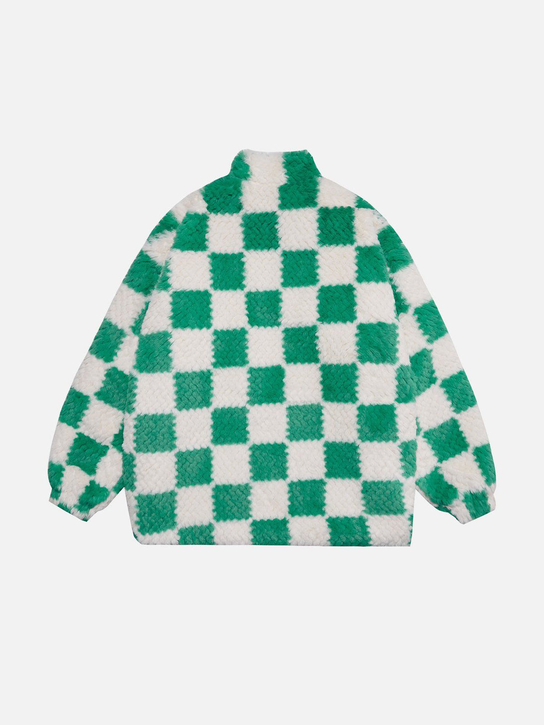 Lacezy - Contrast Checkerboard Sherpa Coat- Streetwear Fashion - lacezy.com