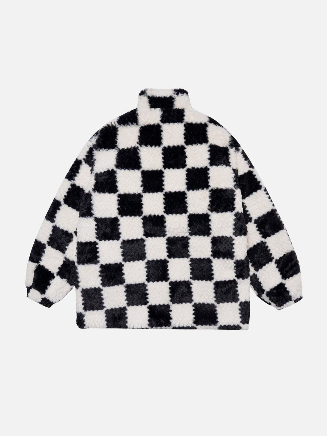 Lacezy - Contrast Checkerboard Sherpa Coat- Streetwear Fashion - lacezy.com