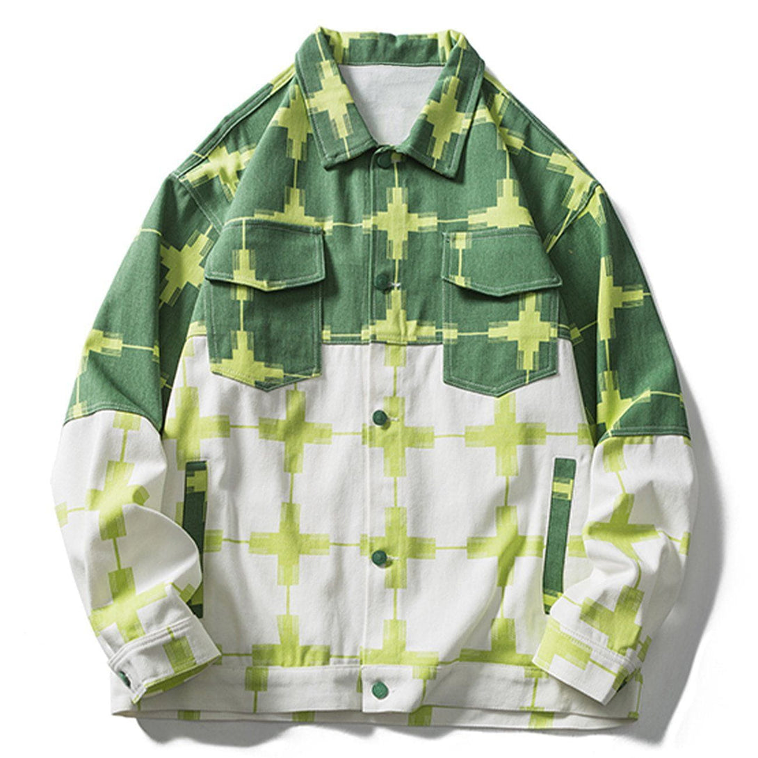 Lacezy - Contrast Panel Print Jacket- Streetwear Fashion - lacezy.com