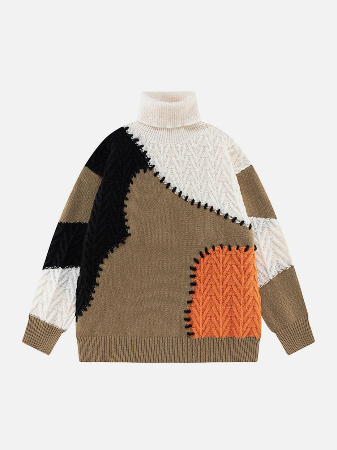 Lacezy - Contrast Patchwork Turtleneck Sweater- Streetwear Fashion - lacezy.com