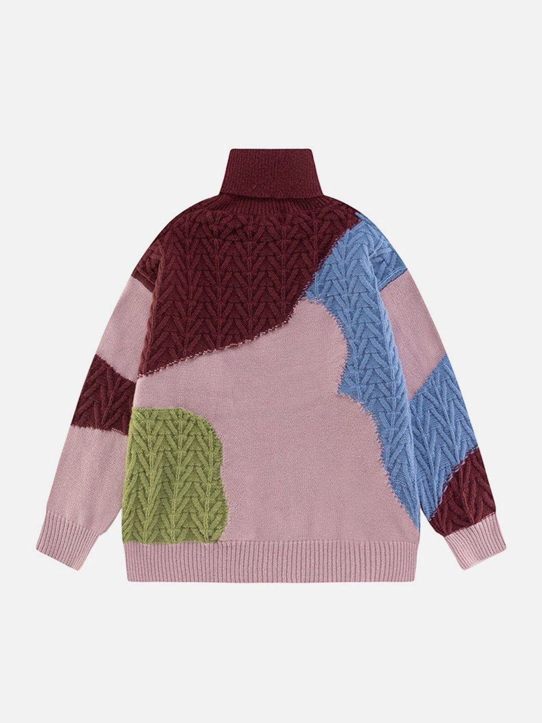 Lacezy - Contrast Patchwork Turtleneck Sweater- Streetwear Fashion - lacezy.com