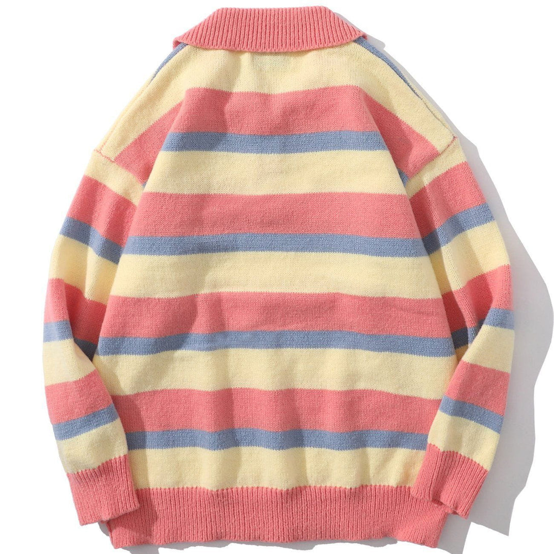 Lacezy - Contrast Striped Cartoon Embroidered Knited Sweater- Streetwear Fashion - lacezy.com