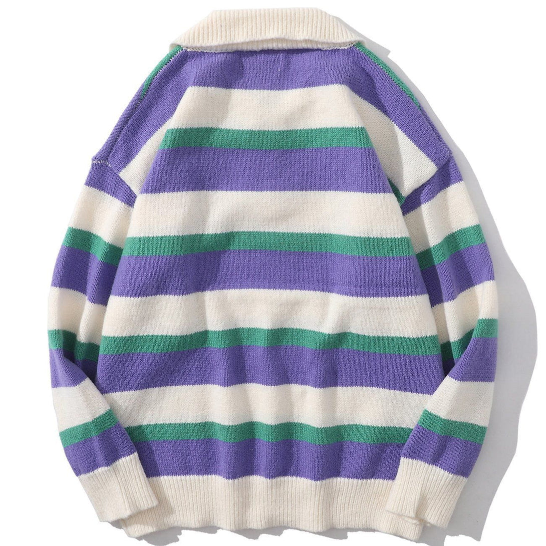 Lacezy - Contrast Striped Cartoon Embroidered Knited Sweater- Streetwear Fashion - lacezy.com