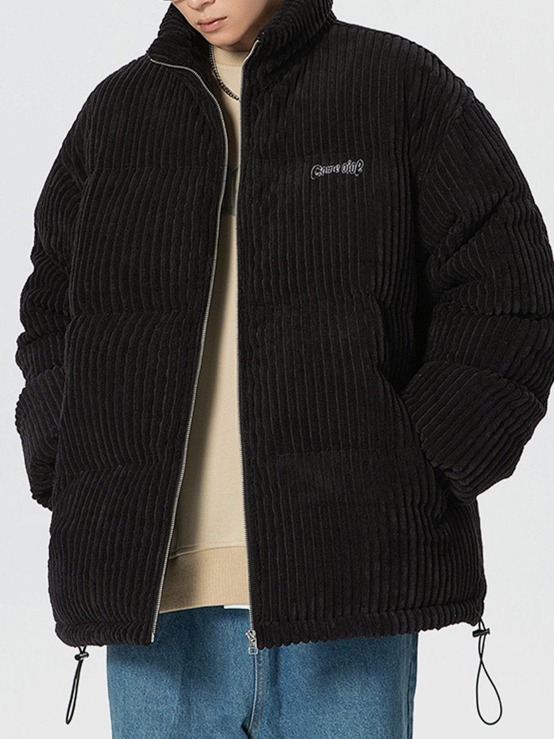 Lacezy - Corduroy Embroidery Winter Coat- Streetwear Fashion - lacezy.com