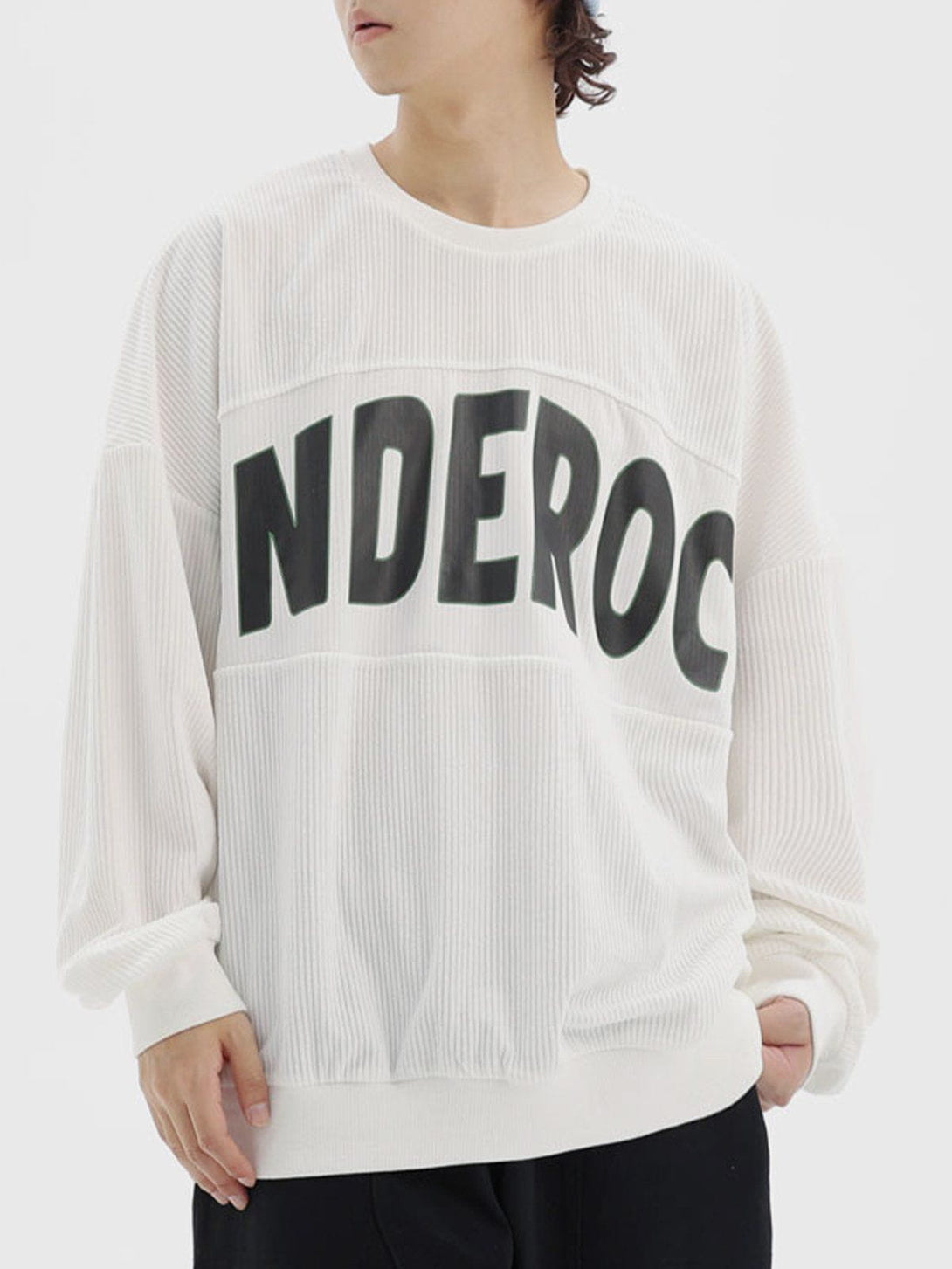 Lacezy - Corduroy Letter Print Sweatshirt- Streetwear Fashion - lacezy.com