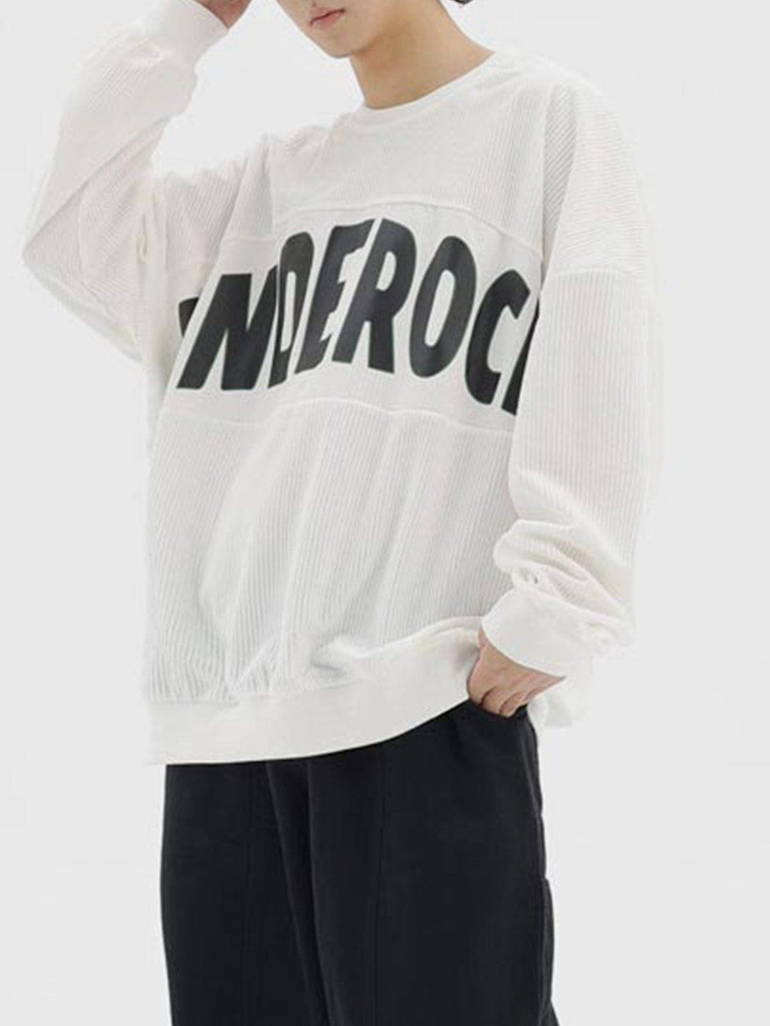 Lacezy - Corduroy Letter Print Sweatshirt- Streetwear Fashion - lacezy.com