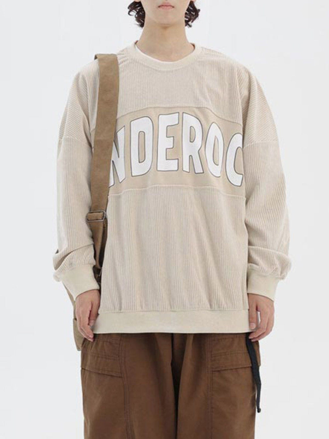 Lacezy - Corduroy Letter Print Sweatshirt- Streetwear Fashion - lacezy.com