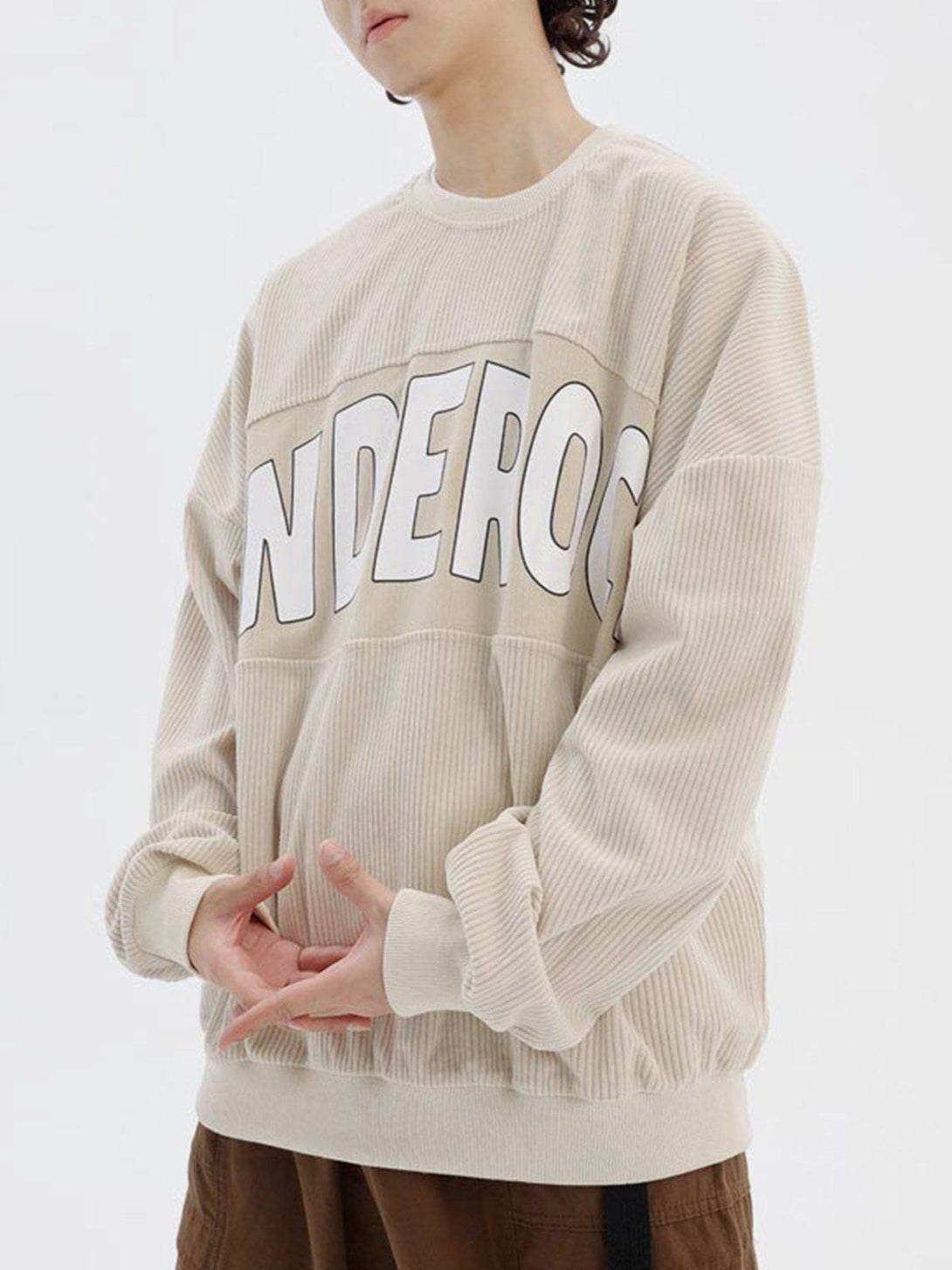 Lacezy - Corduroy Letter Print Sweatshirt- Streetwear Fashion - lacezy.com