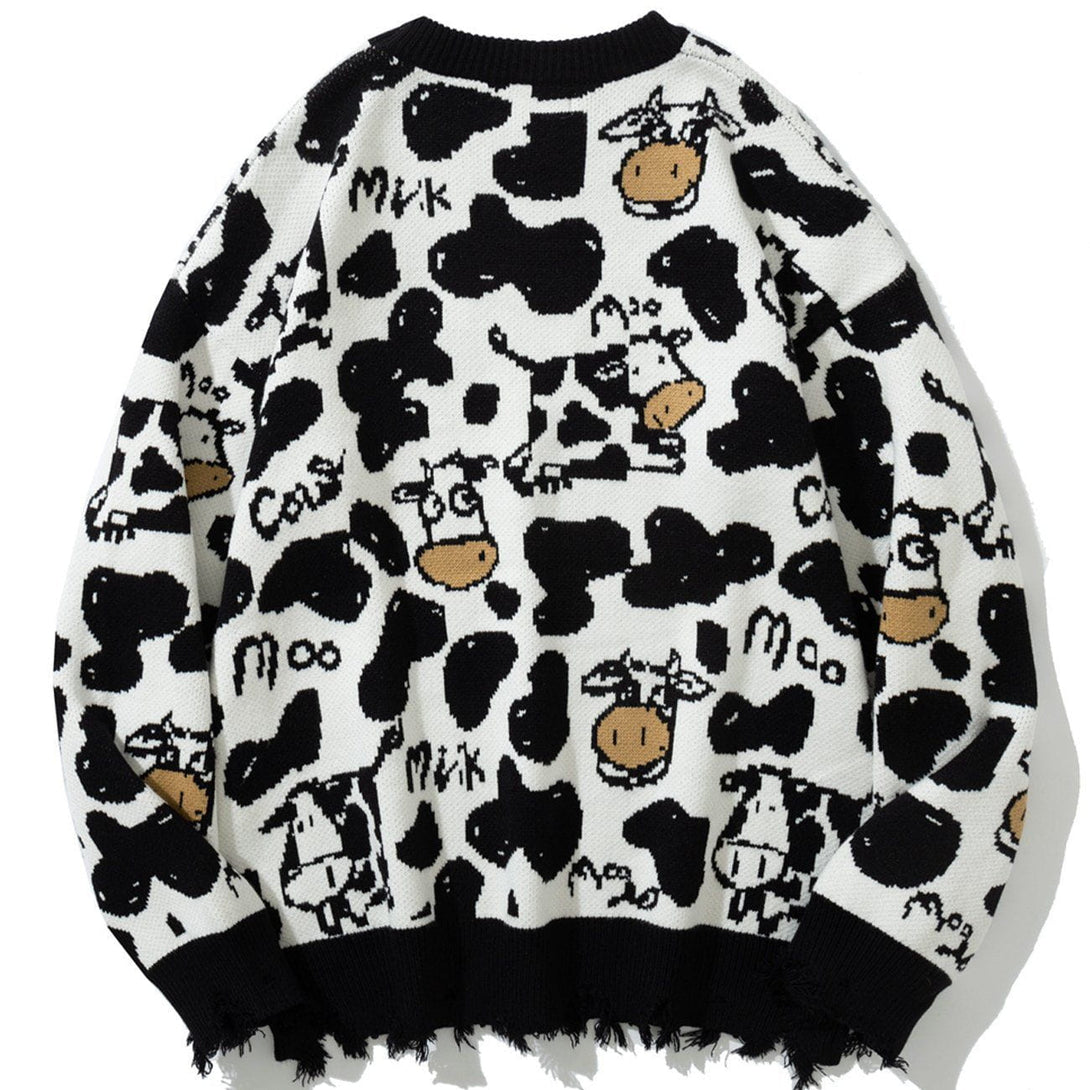 Lacezy - Cow Embroidered Knit Sweater- Streetwear Fashion - lacezy.com