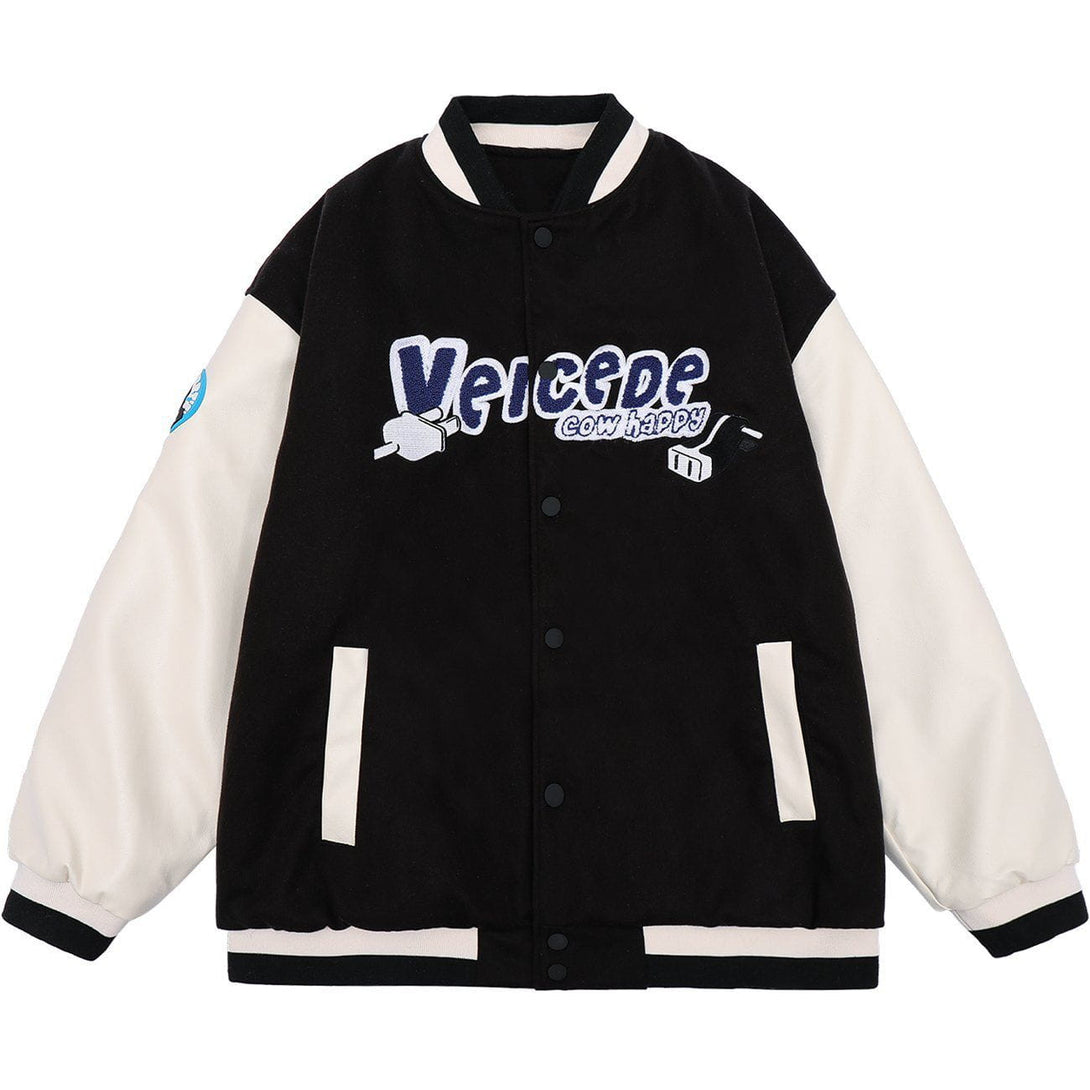 Lacezy - Cow Label Lettering Embroidery Winter Coat- Streetwear Fashion - lacezy.com