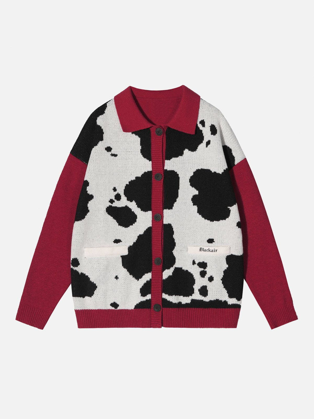 Lacezy - Cow Print Polo Collar Cardigan- Streetwear Fashion - lacezy.com