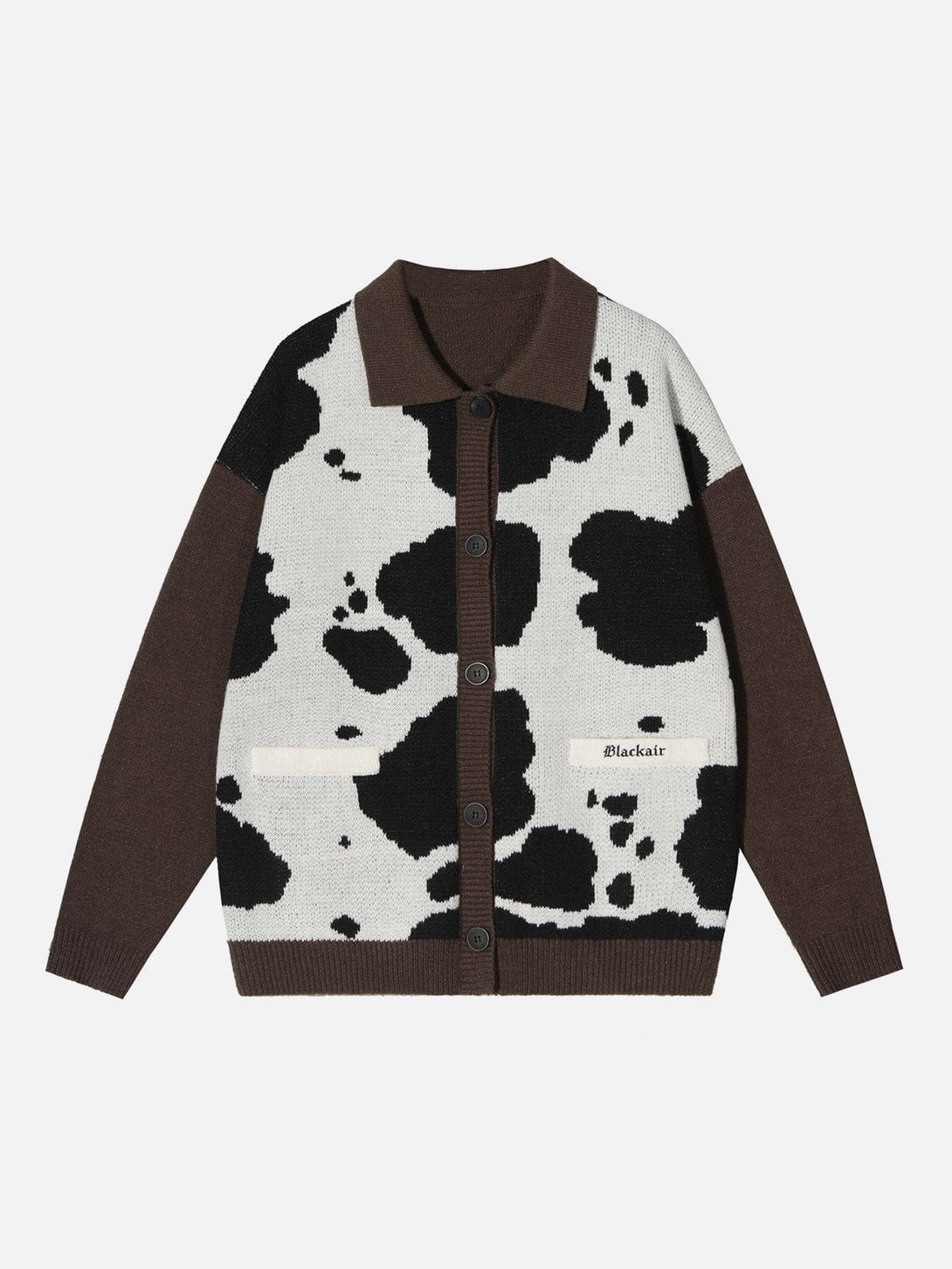 Lacezy - Cow Print Polo Collar Cardigan- Streetwear Fashion - lacezy.com