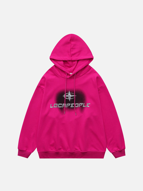 Lacezy - Cross Star Letter Foam Print Hoodie- Streetwear Fashion - lacezy.com