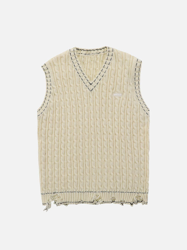 Lacezy - Cut Hem Sweater Vest- Streetwear Fashion - lacezy.com