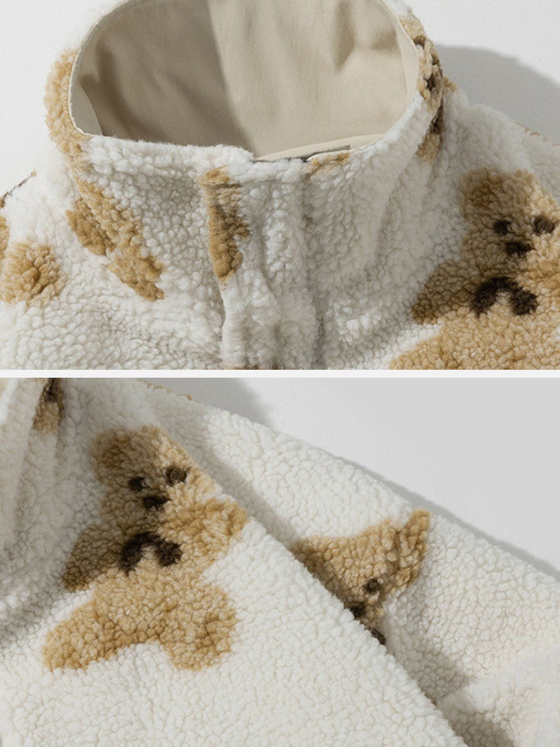 Lacezy - Cute Bear Reversible Sherpa Coat- Streetwear Fashion - lacezy.com