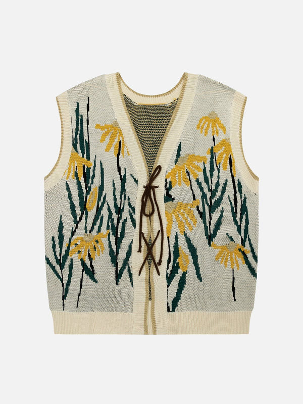 Lacezy - Daisies Lace Up Design Sweater Vest- Streetwear Fashion - lacezy.com