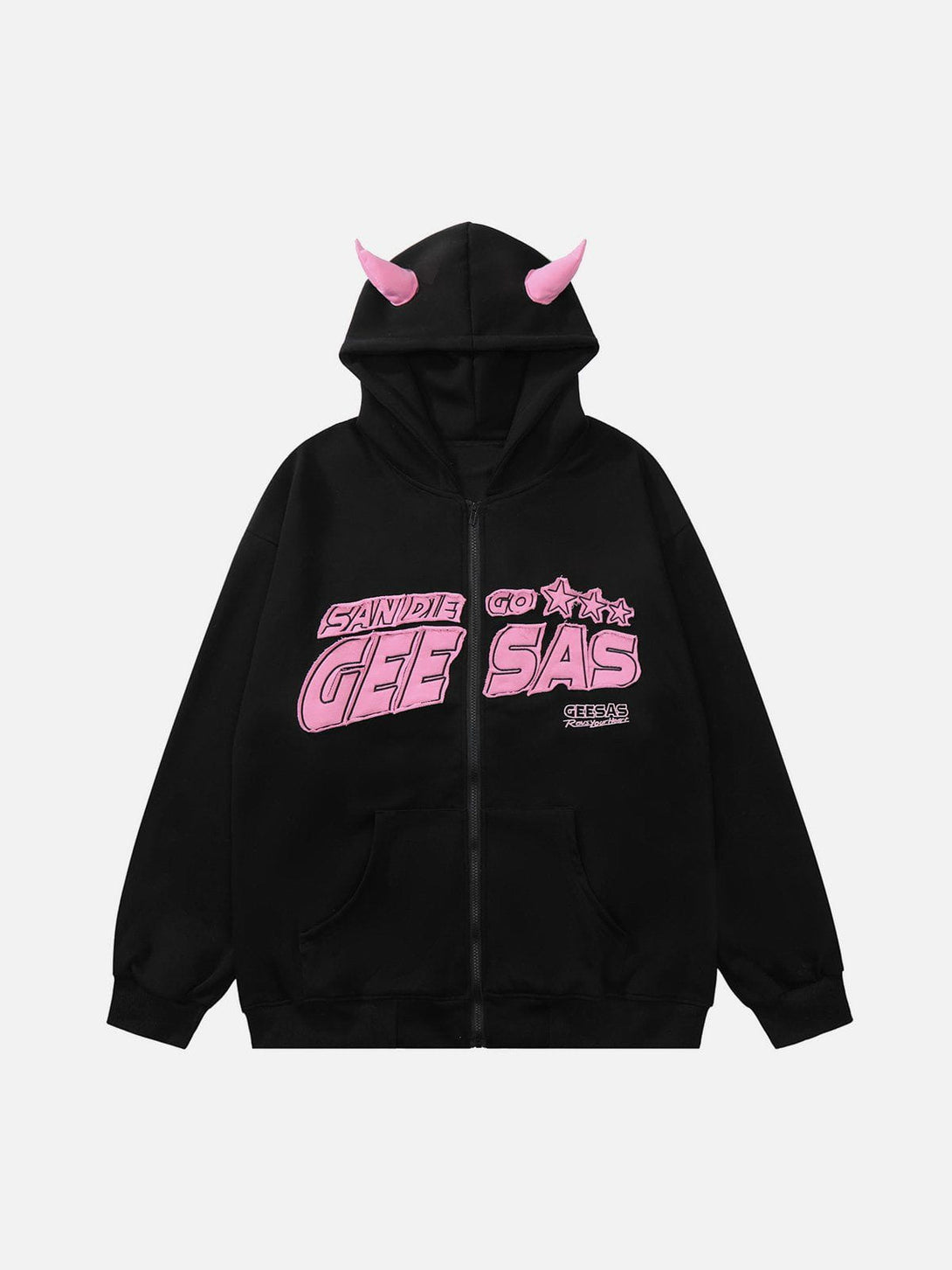 Lacezy - Demon Horn Zip Up Hoodie- Streetwear Fashion - lacezy.com