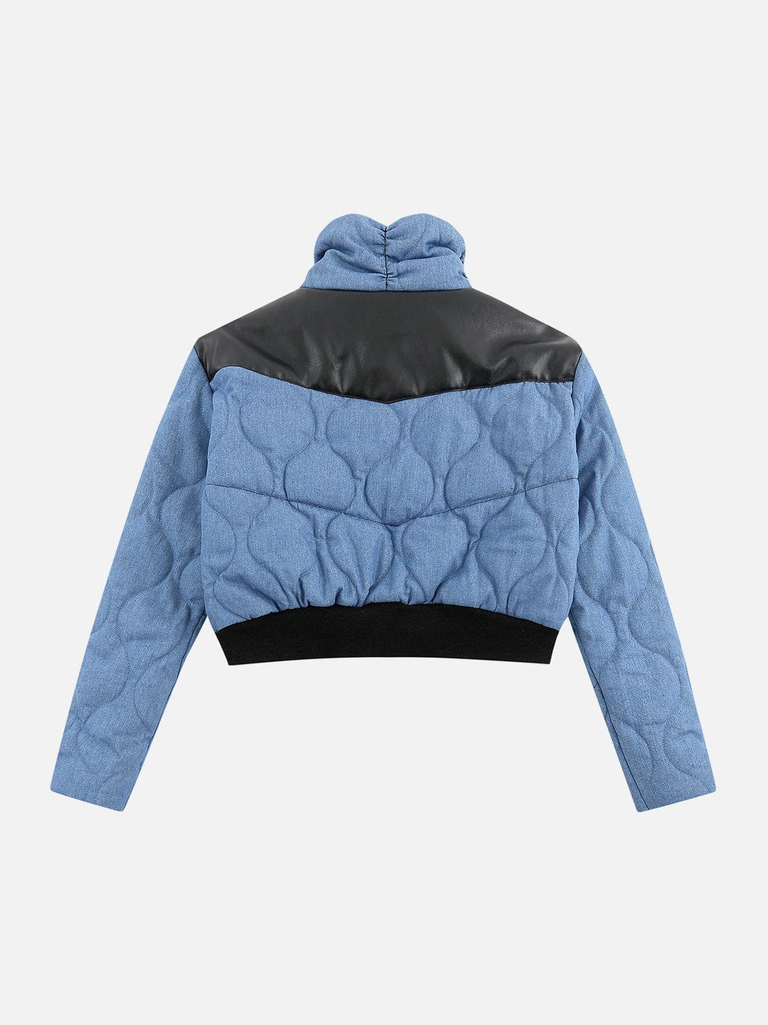 Lacezy - Denim Patchwork PU Short Winter Coat- Streetwear Fashion - lacezy.com