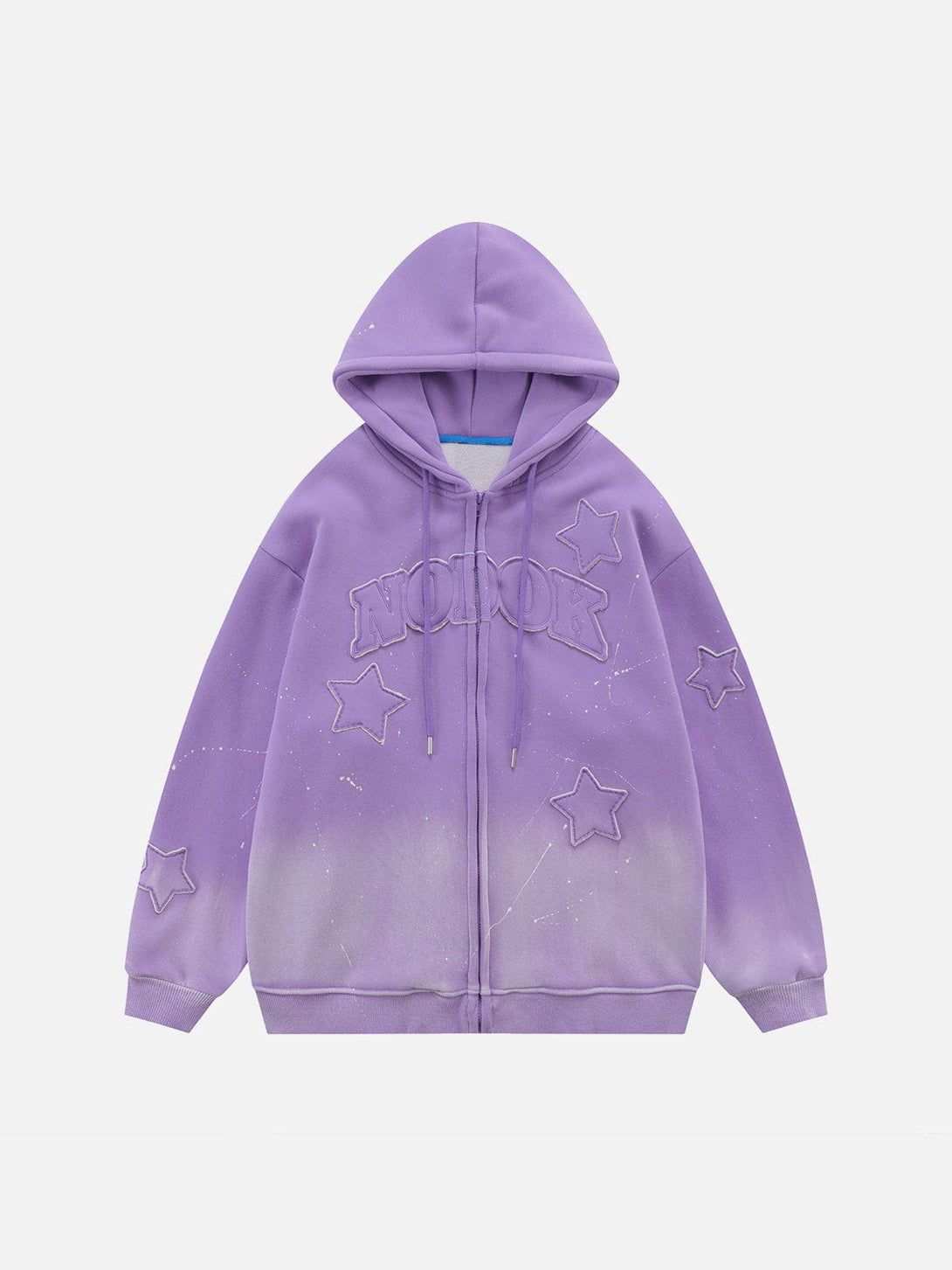 Lacezy - Distressed Gradient Applique Stars Hoodie- Streetwear Fashion - lacezy.com