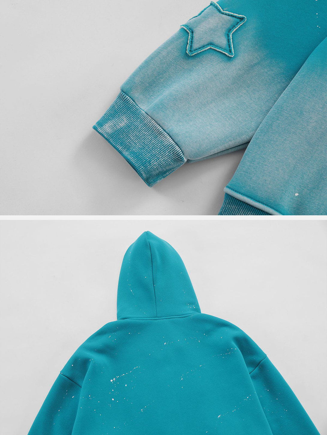 Lacezy - Distressed Gradient Applique Stars Hoodie- Streetwear Fashion - lacezy.com