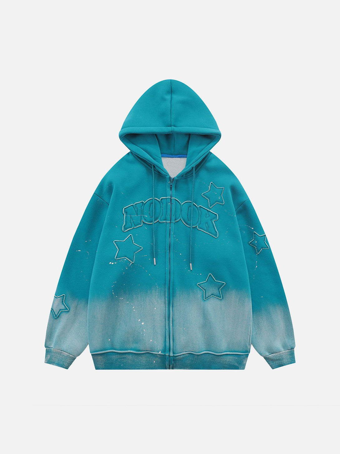 Lacezy - Distressed Gradient Applique Stars Hoodie- Streetwear Fashion - lacezy.com