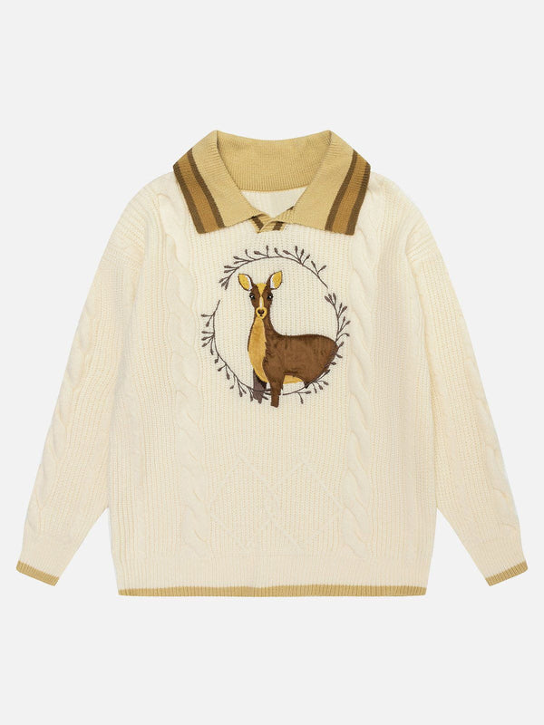 Lacezy - Elk Polo Sweater- Streetwear Fashion - lacezy.com